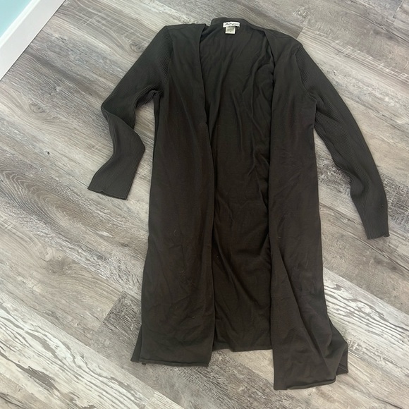 COTTON EMPORIUM Simi Ribbed Sleeve Duster Cardigan Olive size M - Picture 2 of 4